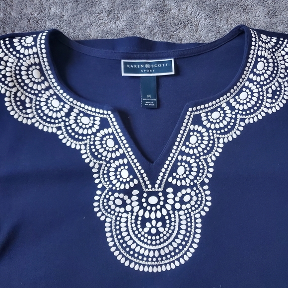 Karen Scott Blue Midi Dress with White Embroidery Size M - Picture 4 of 5